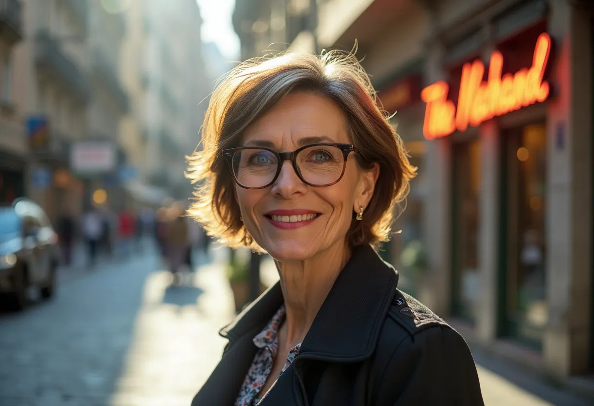 femme 50 ans lunettes cheveux épais